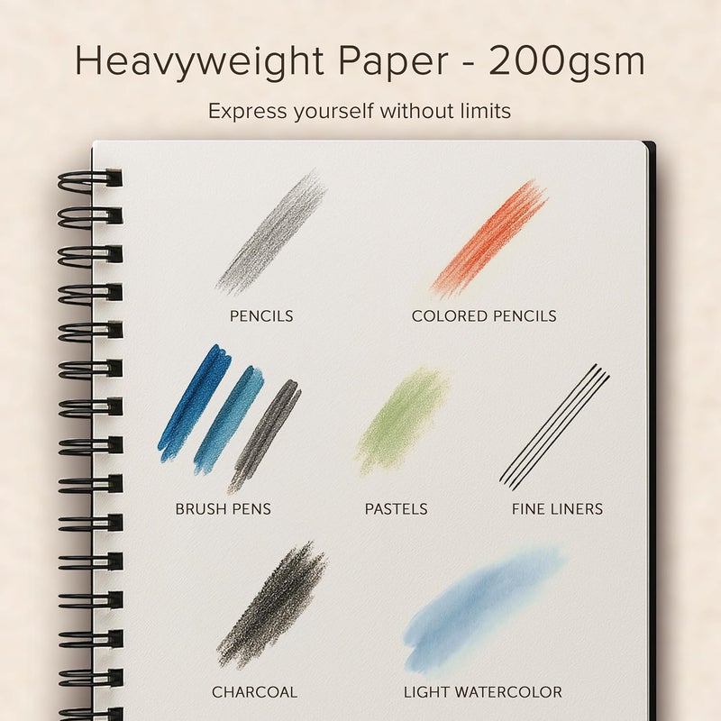 String & Space Artist’s Sketchbook Hardcover – 200GSM Very Thick Paper – Large, Spiral Sketch Book for Drawing and Mixed Media – Sketch Pad, Art Book - 11.4 x16.5, 40 Sheets / 80 Pages - Image 2